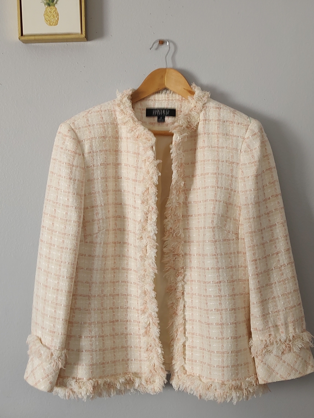 Tweed Blazer Cream  Women Open-Front Jacket - Picture 2 of 12